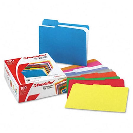 Pendaflex Two-Ply- Reinforced File Folders- 1/3 Cut- Top Tab- Letter- Assorted- 100/Box PE31883